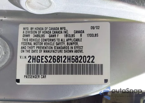 2002 Honda Civic Ex z USA, uszkodzony, nr VIN 2HGES26812H582022